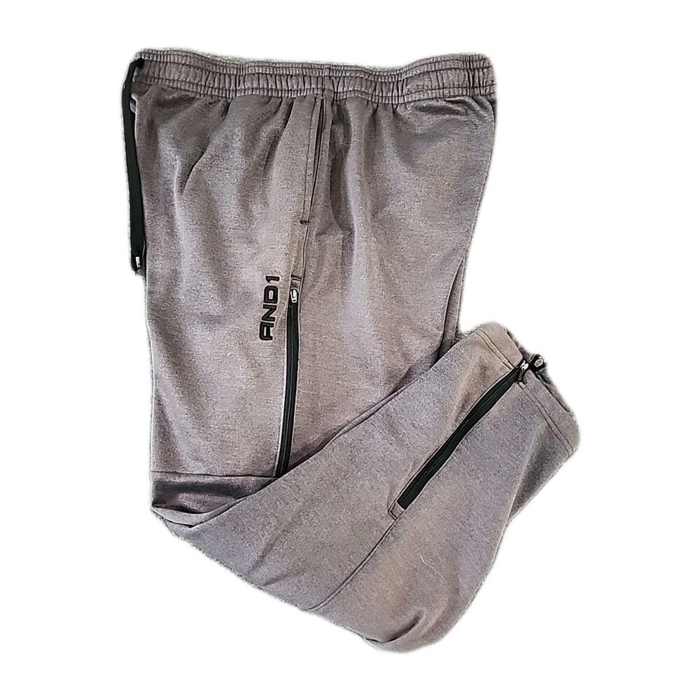 And1 Sweatpants Men's XL 36x30 Gray Cargo Elastic Waist Fleece Pull On Zip Ankle